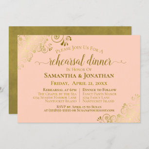 Gold & Coral Peach Wedding Rehearsal & Dinner Invitation