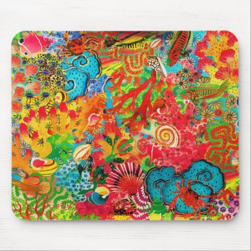 Gold Coral Summer Tropical Ocean Fish Watercolor Mouse Pad