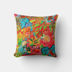 Gold Coral Summer Tropical Ocean Fish Watercolor Throw Pillow