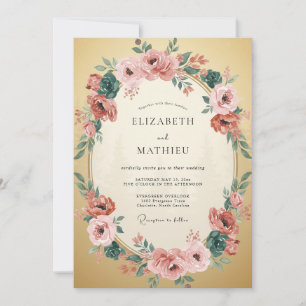 Gold Coral Wreath Wedding Invitation