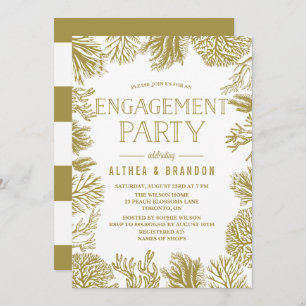 Gold Corals Frame Beach Engagement Party Invitation