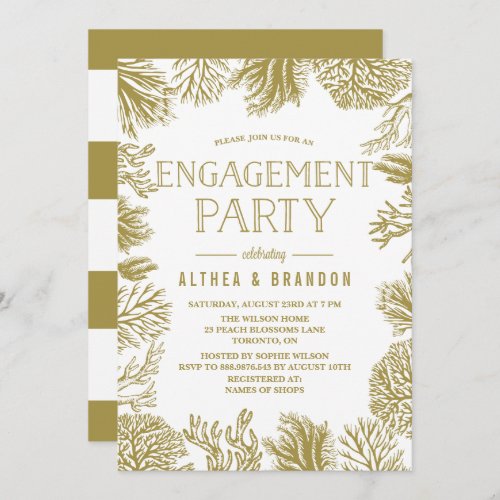 Gold Corals Frame Beach Engagement Party Invitation