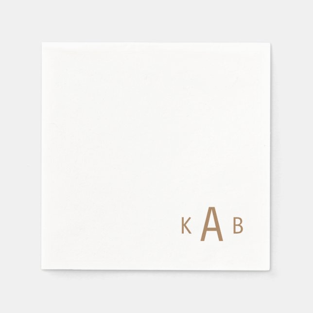 Gold Corner Monogram Wedding White Cocktail Napkins (Front)