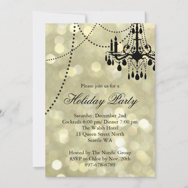 Gold Corporate Chandelier Holiday Party Invite (Front)