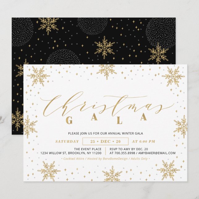 Gold Corporate Christmas Gala, Holiday Party Invitation (Front/Back)