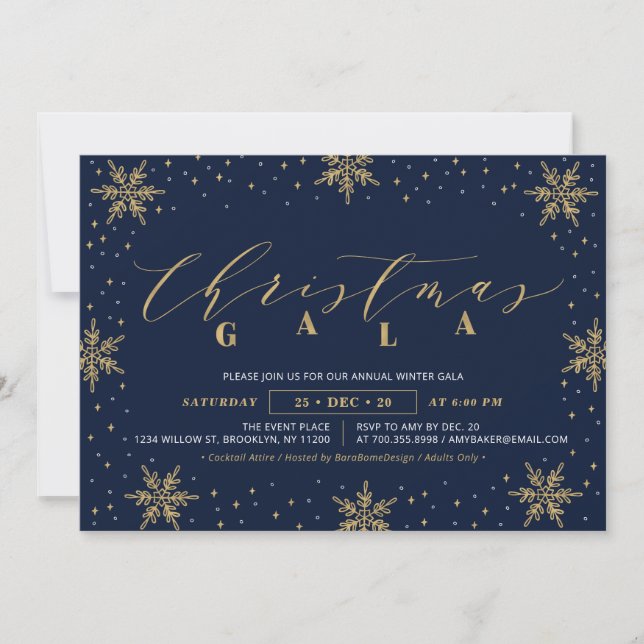 Gold Corporate Christmas Gala, Holiday Party Invitation (Front)
