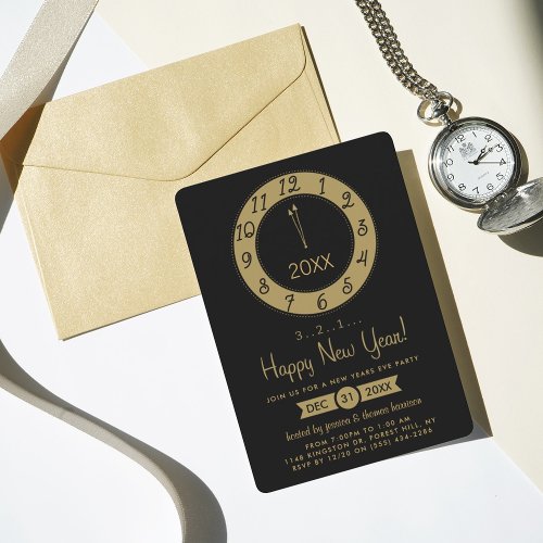Gold Countdown To Midnight New Years Eve Party Invitation