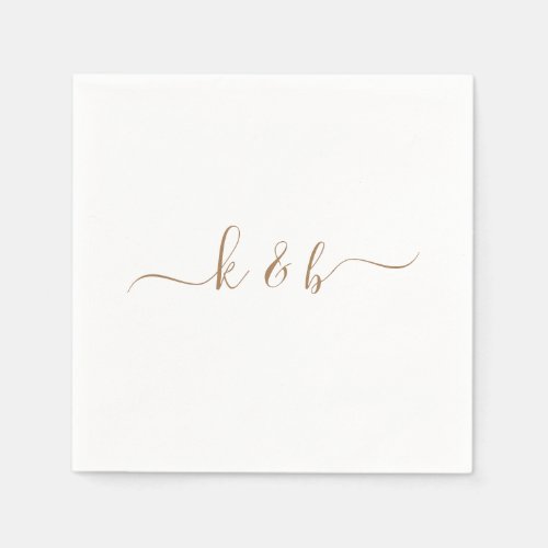 Gold Couple Initials Swash Script White  Napkins