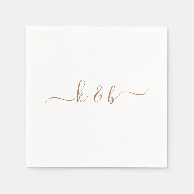 Gold Couple Initials Swash Script White  Napkins (Front)