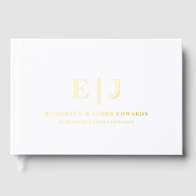 Gold Couple Monogram Minimalist Wedding Foil Guest Book (Front)