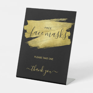 Gold Covid Free Face Mask Wedding Party Black Pedestal Sign