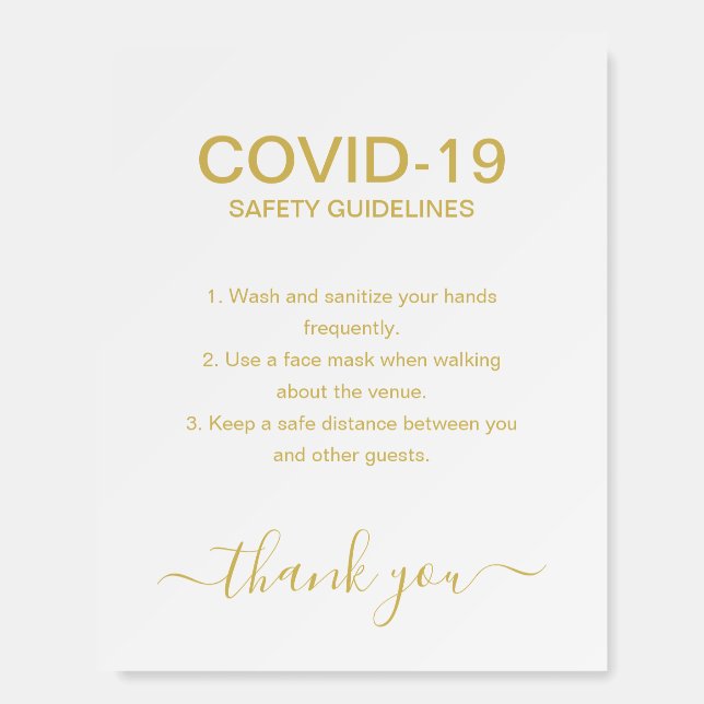 Gold Covid Safety Guidelines Safe Party Foam Board (Front)