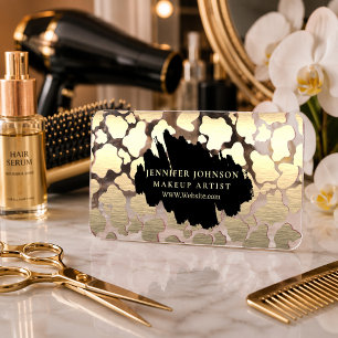 Gold Cow Print Clear Acrylic Modern Makeup Business Cards