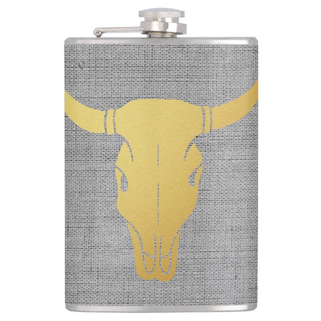 Gold Cow Skull Flask (Front)