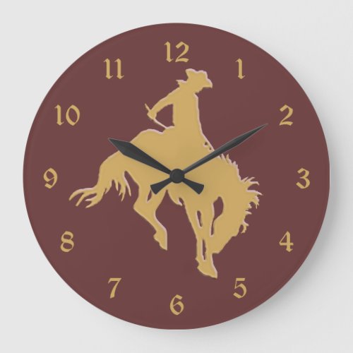 Gold Cowboy Bucking Horse Large Clock