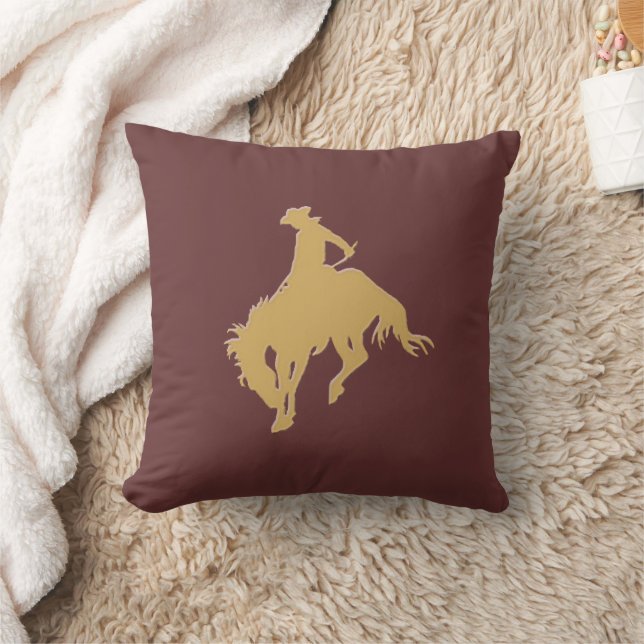Gold Cowboy Bucking Horse Throw Pillow (Blanket)