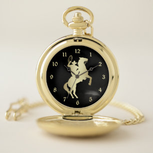 Gold Cowboy on Rearing Horse Pocket Watch