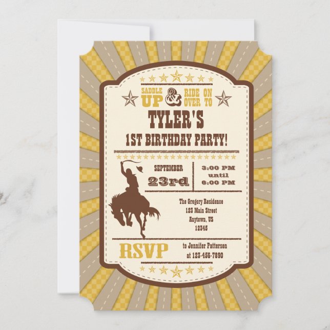 Gold Cowboy Rodeo Birthday Party Invitation (Front)
