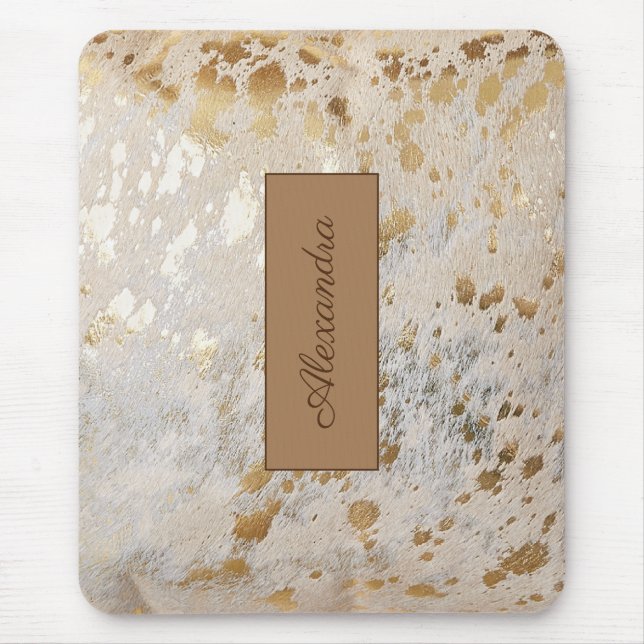 Gold Cowhide Personalized Print Metallic Mouse Pad (Front)