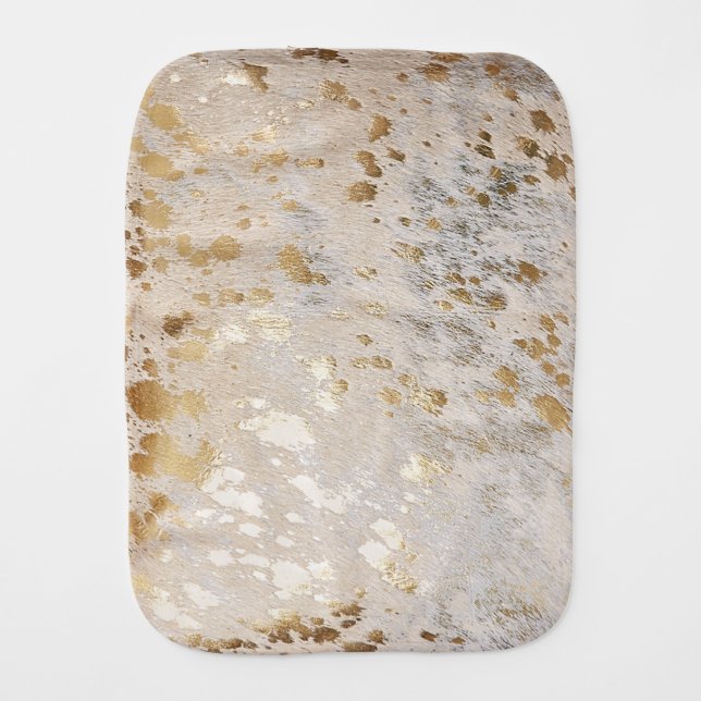 Gold Cowhide Print Metallic  Baby Burp Cloth (Front)