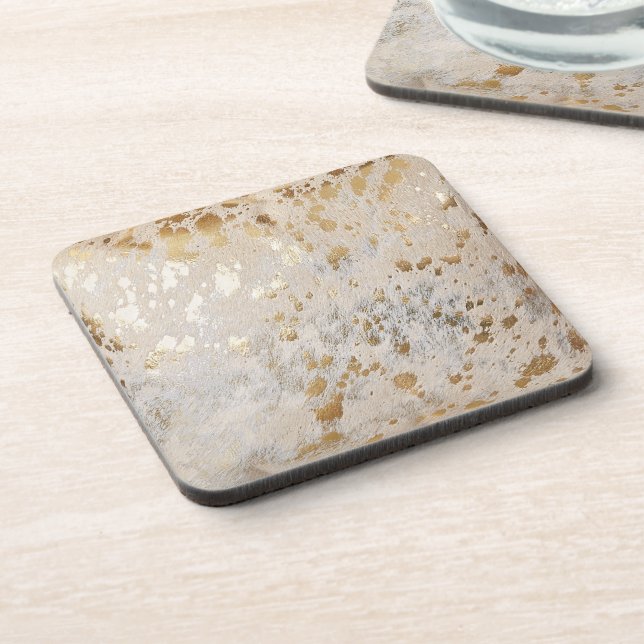 Gold Cowhide Print Metallic Beverage Coaster (Left Side)