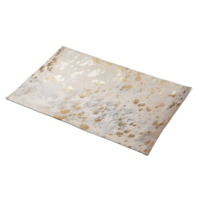Gold Cowhide Print Metallic Cloth Placemat (On Table)