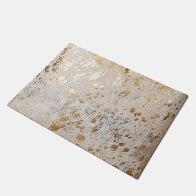 Gold Cowhide Print Metallic Doormat (Angled)
