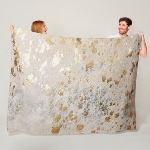 Gold Cowhide Print Metallic Fleece Blanket