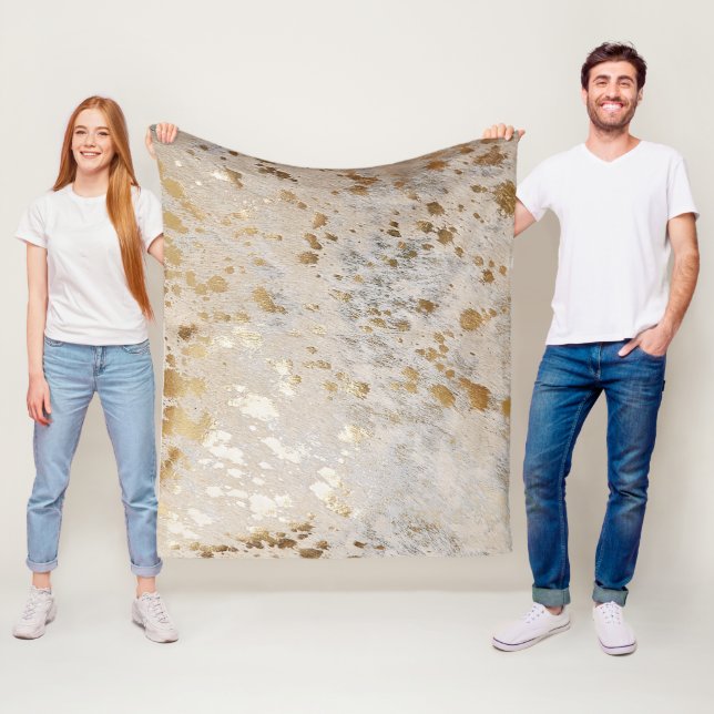 Gold Cowhide Print Metallic  Fleece Blanket (In Situ)