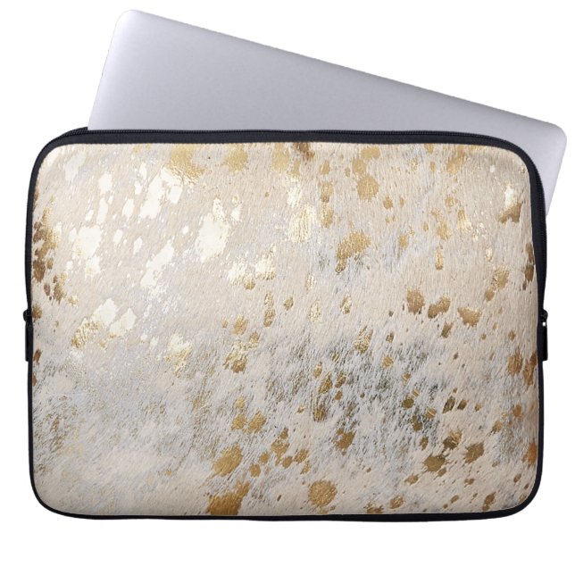 Gold Cowhide Print Metallic Laptop Sleeve (Front)