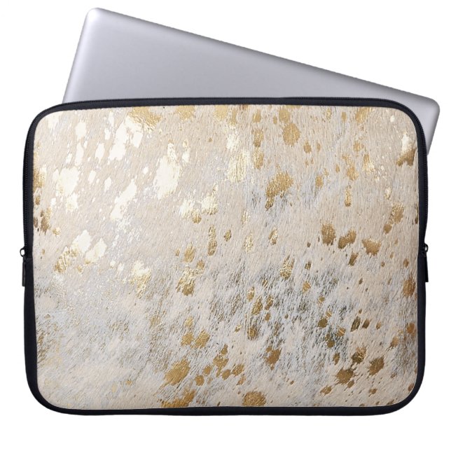 Gold Cowhide Print Metallic Laptop Sleeve (Front)