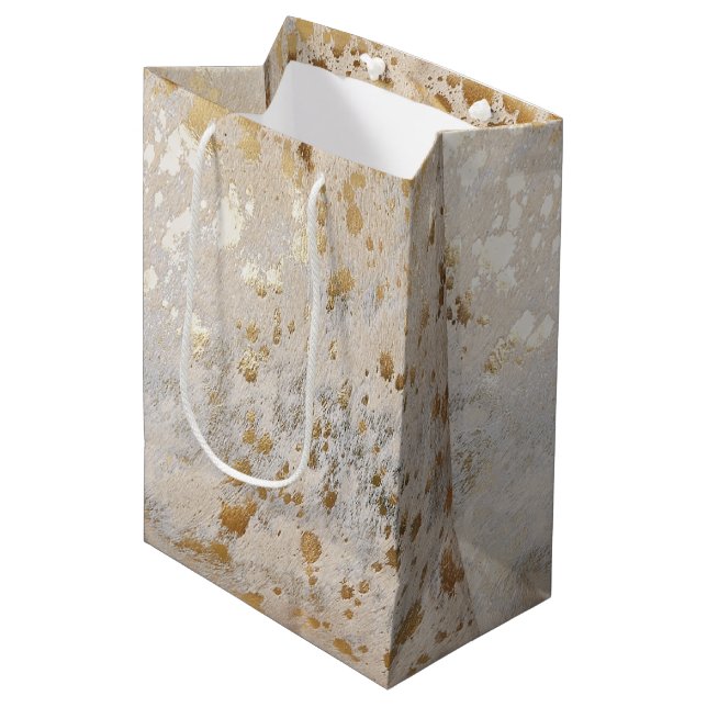 Gold Cowhide Print Metallic Medium Gift Bag (Front Angled)