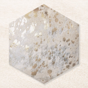Gold Cowhide Print Metallic Paper Coaster
