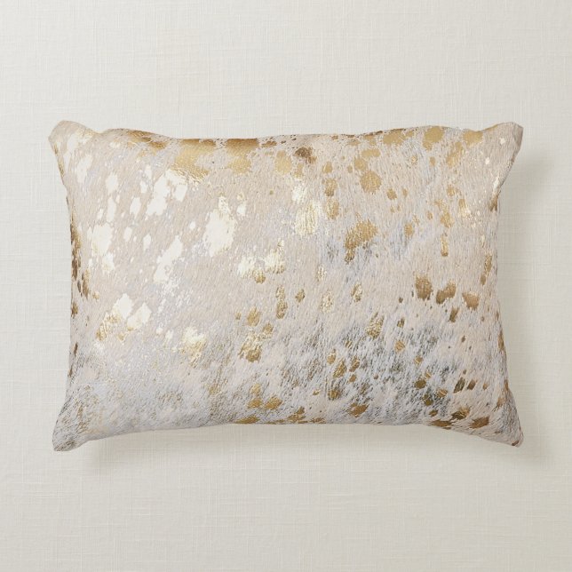 Gold Cowhide Print Metallic Placemat Magnetic Fram Accent Pillow (Front)