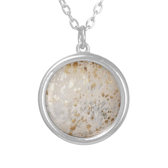 Gold Cowhide Print Metallic Silver Plated Necklace (Front)