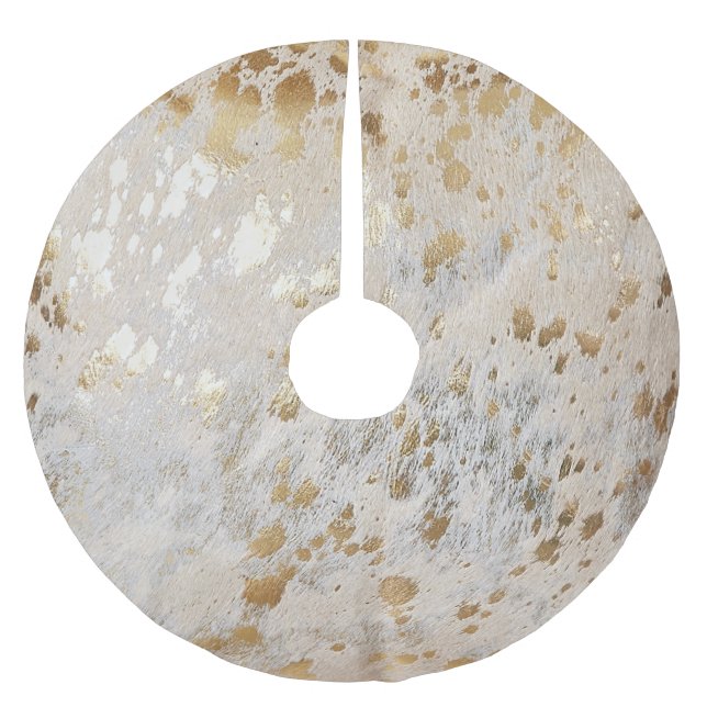 Gold Cowhide Print Metallic Western Christmas  Brushed Polyester Tree Skirt (Front)