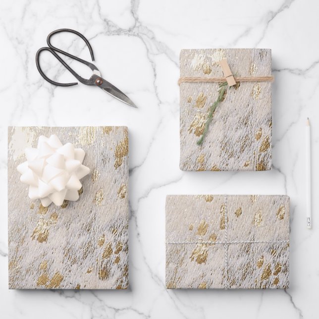 Gold Cowhide Print Metallic  Wrapping Paper Sheets (Front)