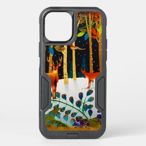 Gold Cozy Winter Deer Forest Watercolor  OtterBox Commuter iPhone 12 Case
