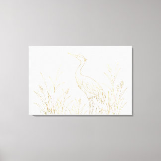Gold crane and tall grass line art.Luxury art Canvas Print