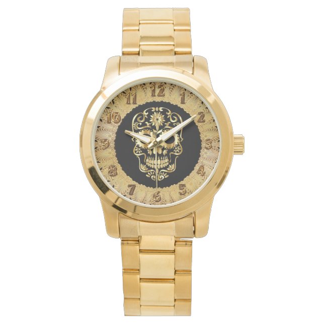 Gold cranium sugar skull design watch (Front)