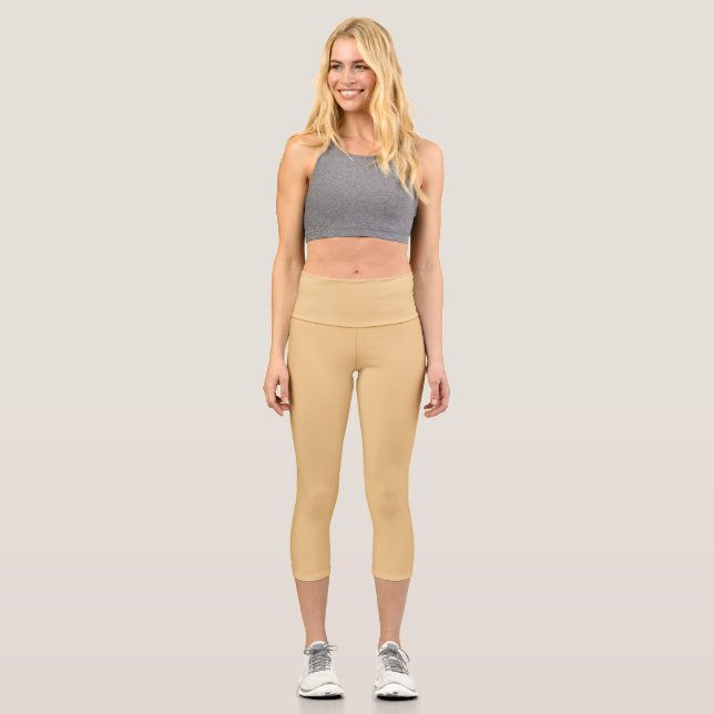 Gold Crayola Solid Plain Color Capri Leggings (Front)