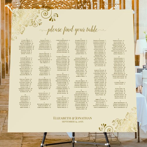 Gold  Cream Alphabetical Wedding Seating Chart Foam Board