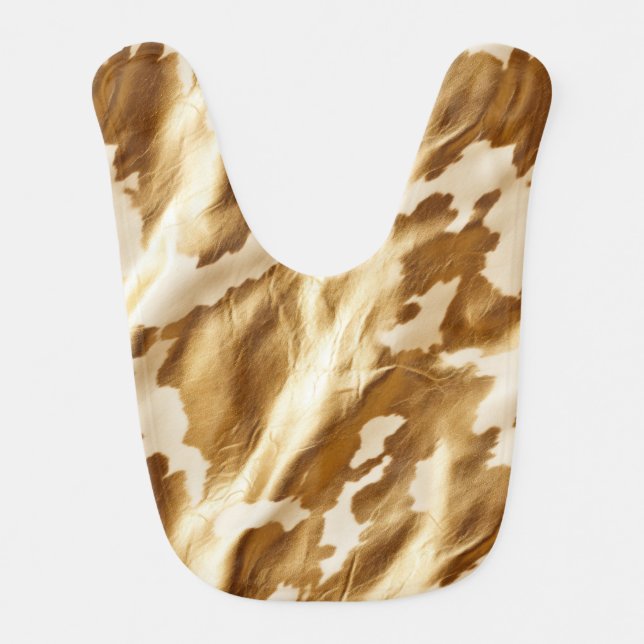 Gold Cream Black White Western Cowhide  Baby Bib (Front)