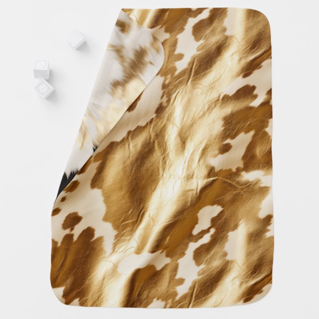 Gold Cream Black White Western Cowhide  Baby Blanket (In Situ)
