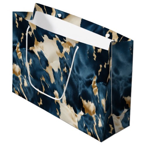 Gold Cream Blue Cowhide Large Gift Bag