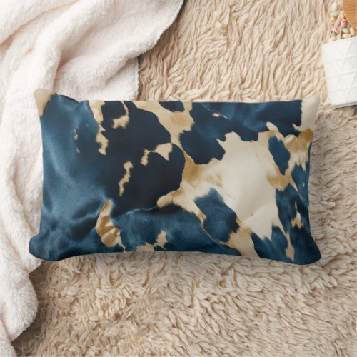 Gold Cream Blue Cowhide Lumbar Pillow