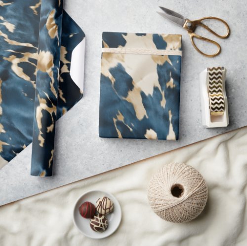 Gold Cream Blue Cowhide Wrapping Paper