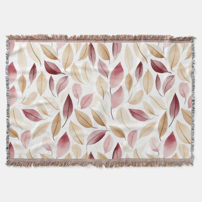 Gold Cream Blush Red Leaves  Throw Blanket (Front)