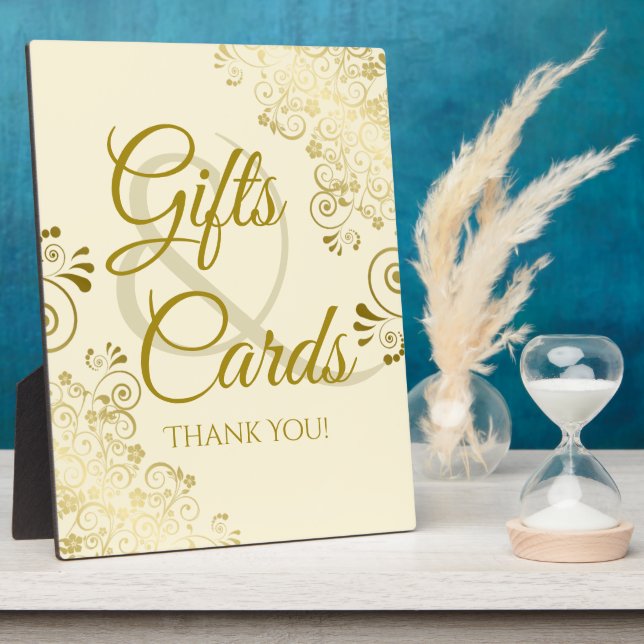 Gold & Cream Elegant Wedding Gifts & Cards Sign Plaque (Side)