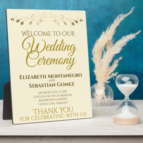 Gold  Cream Elegant Wedding Welcome Sign Plaque